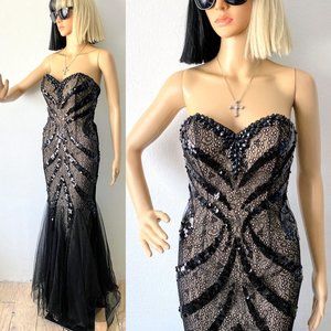 Black Beaded Evening Gown | Sexy Prom Dress | Cinderella Divine Dress | Size S